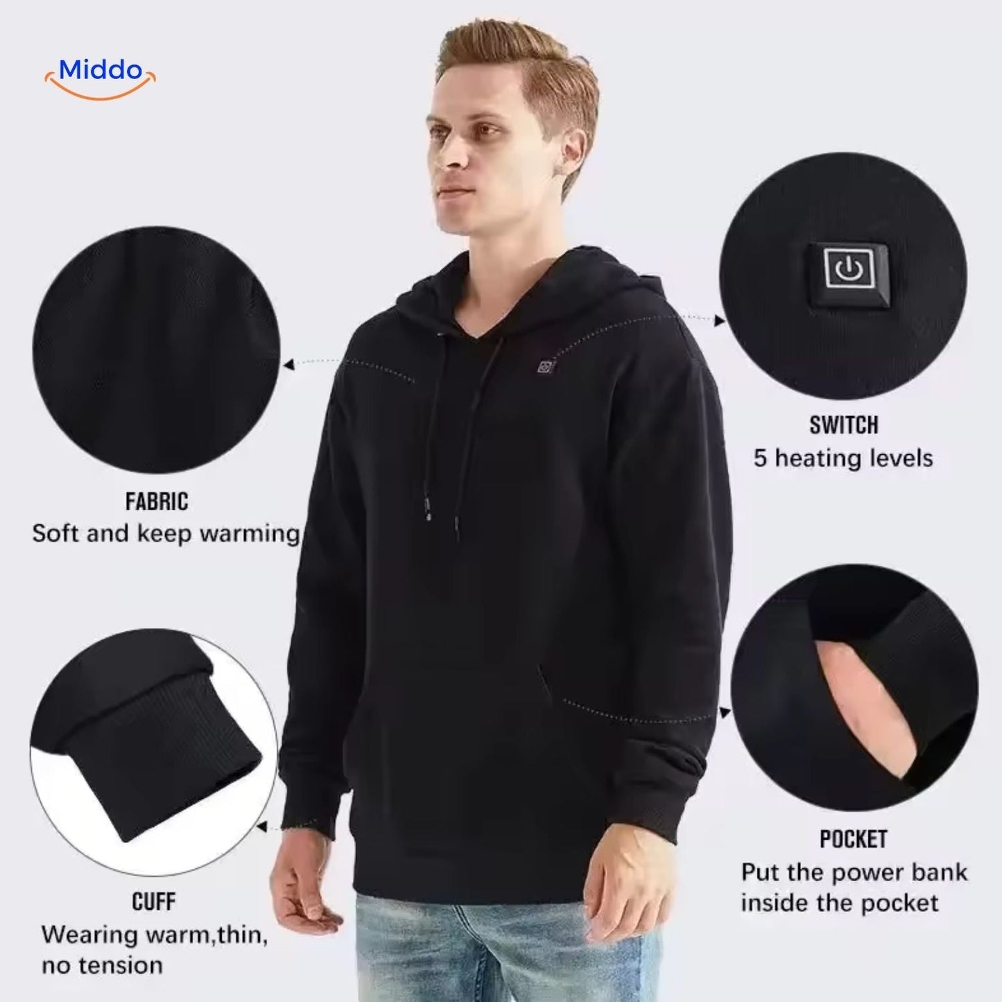 Hoodie | USB šildymas, šiluma lauke ir lankstus laisvalaikio stilius!