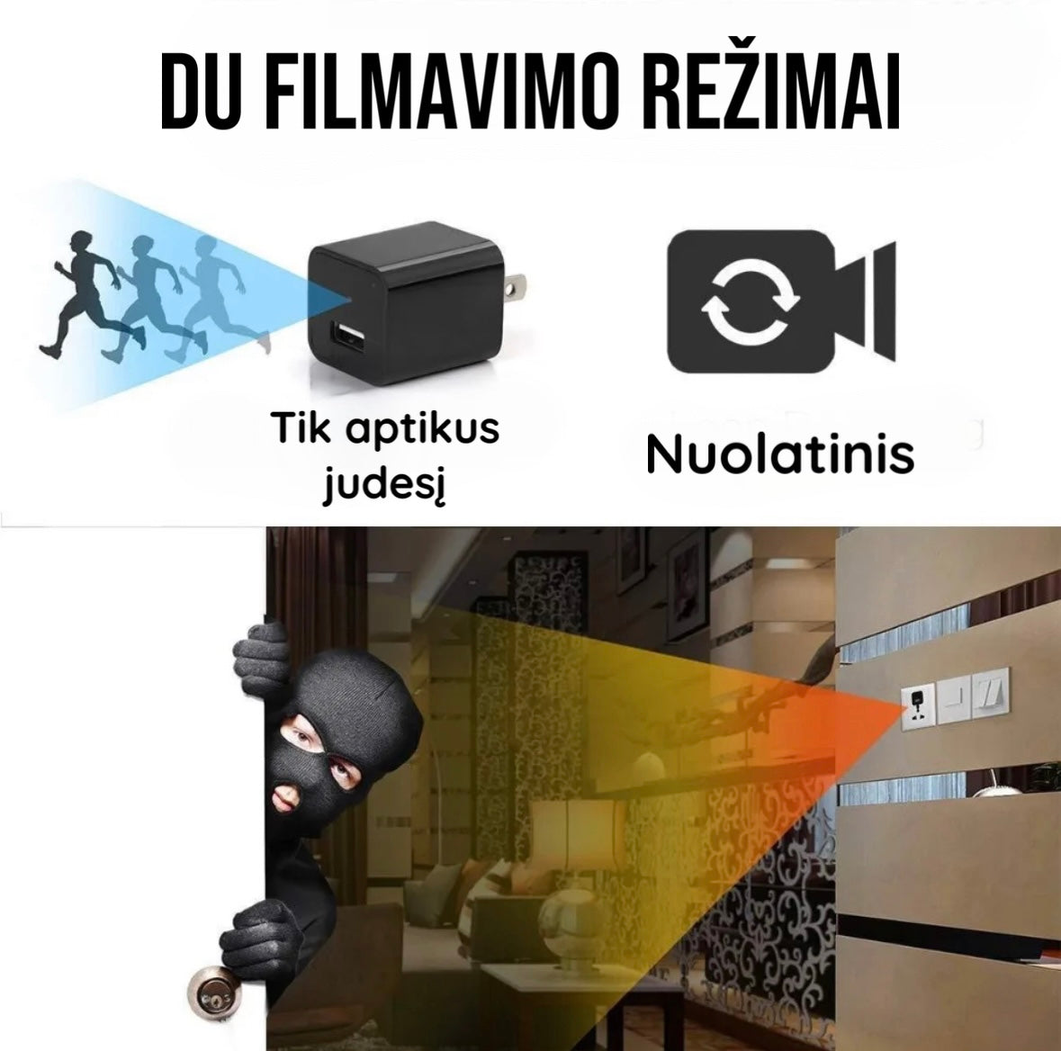 1080P HD slapta mini kamera įmontuota į pakrovėją