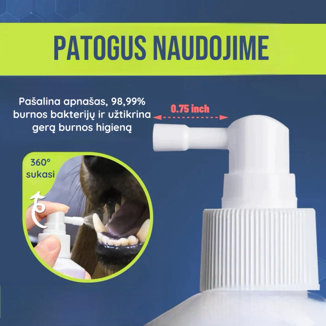 PetClean™ - 100 % natūralus burnos priežiūros purškalas šunims ir katėms