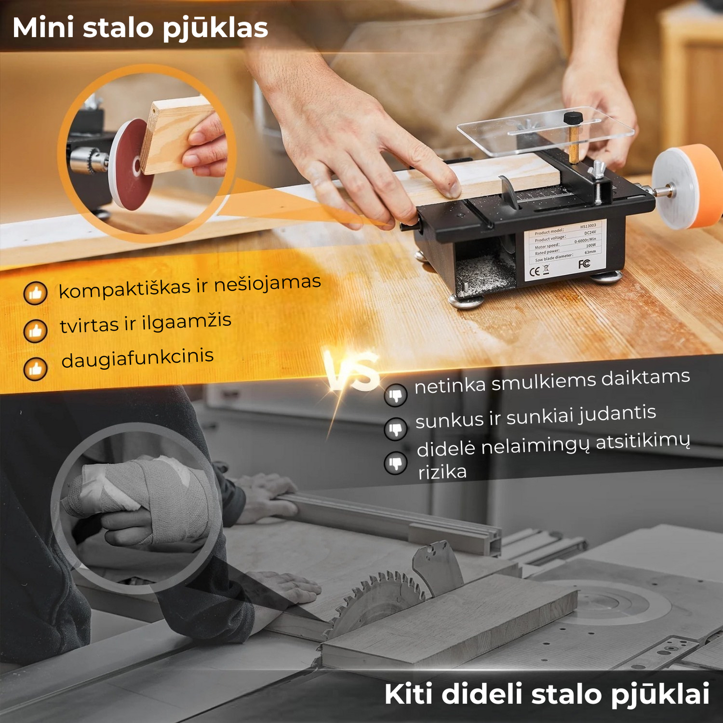 Mini daugiafunkcinis stalo pjūklas