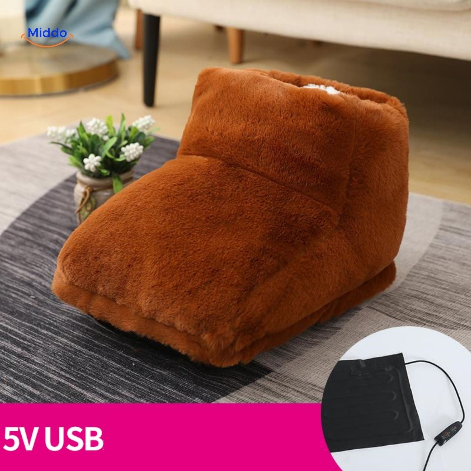 cozypaws voetverwarmer in donkerbruin met usb aansluiting