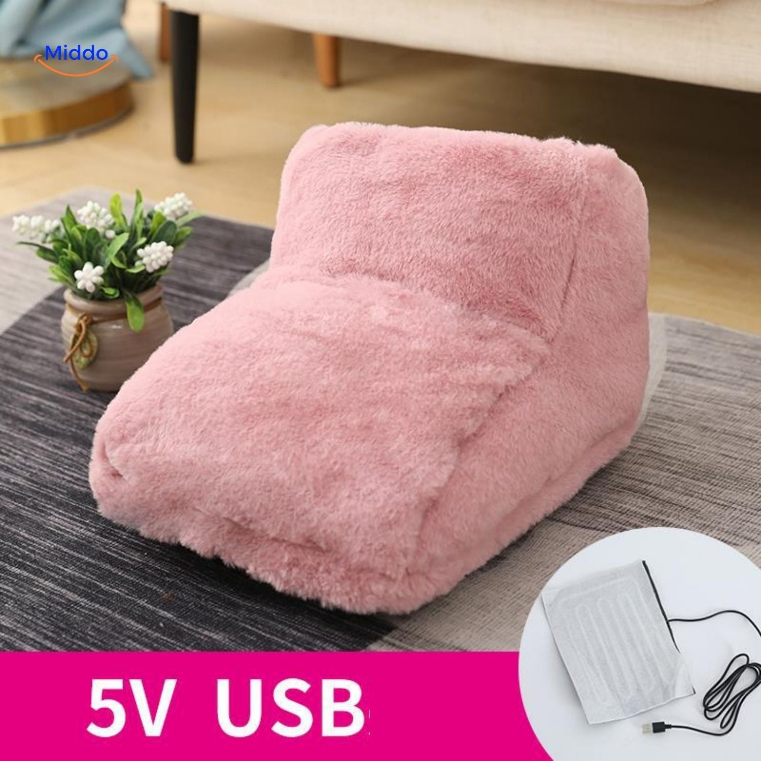 cozypaws voetverwarmer in roze met usb aansluiting