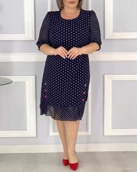 👗Elegantiška pusės rankovių suknelė su taškuotu raštu